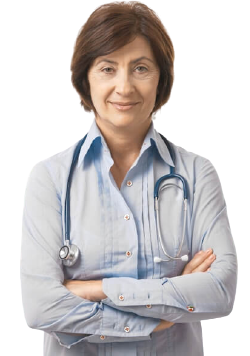 A woman with her arms crossed wearing a stethoscope.