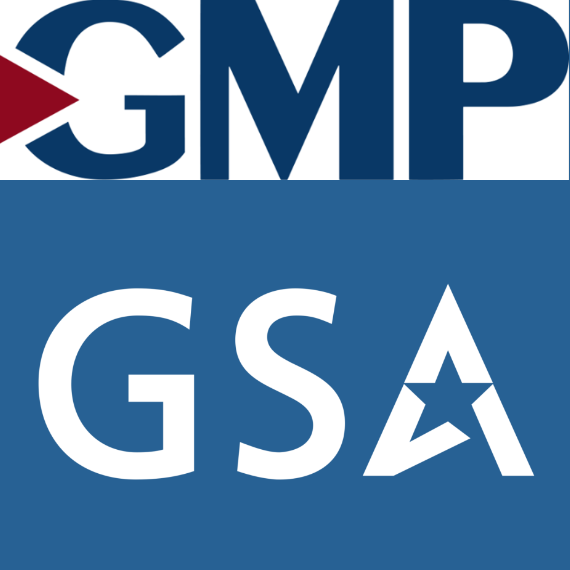 Blue and red logo of the Geospatial Management Program.